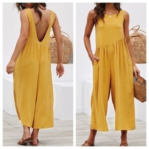 Mustard Sleeveless Wide Leg Jumpsuit